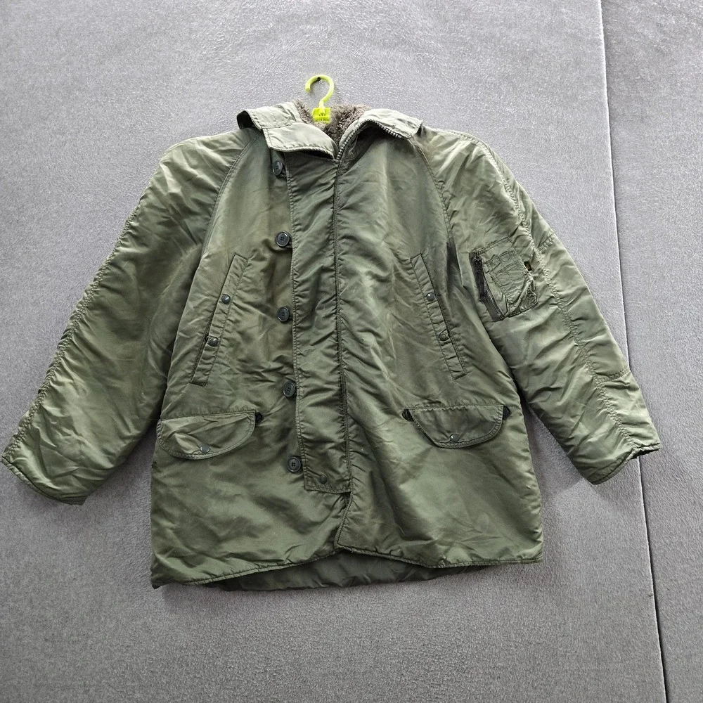 VINTAGE Alpha Industries Men Jacket XL Green Fiber Nylon Parka N3B READ